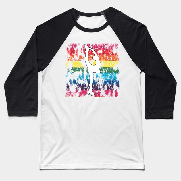 Figure Skating Silhouette on a Rainbow Pride Graphic Background Baseball T-Shirt by PurposelyDesigned